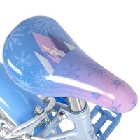 Blaue Fahrrad-Sattel mit lila und weißen Schneeflocken-Muster