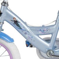 Blaue Kinderfahrradrahmen mit Anna und Olaf Motiven
