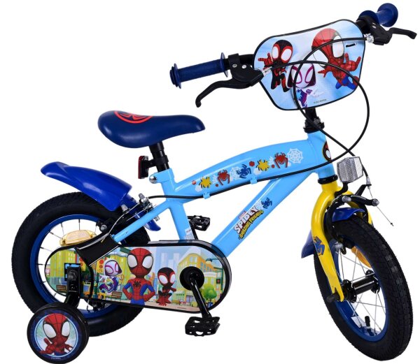 Kinderfahrrad in Blau mit Spiderman-Motiv und Stützrädern
