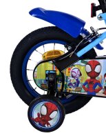 Kinderfahrrad mit Spiderman-Motiv und stabilen Stützrädern in Blau