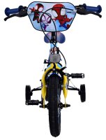 Kinderfahrrad mit Spiderman-Motiv und Stützrädern in Blau und Gelb