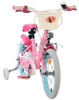 Rosa Kinderfahrrad mit Korb und Stützrädern, verspieltes Design