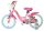 Rosa Kinderfahrrad mit Korb, weißen Reifen und bunten Aufklebern