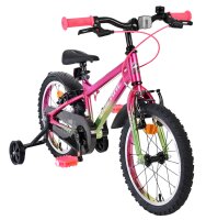 Kinderfahrrad in Pink mit Stützrädern und bunten Griffen