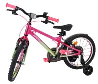 Rosa Kinderfahrrad mit Stützrädern und sportlichem Design