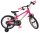 Rosa Kinderfahrrad mit Stützrädern und bunten Griffen