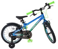 Kinderfahrrad in Blau und Grün mit Stützrädern und sportlichem Design