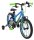 Kinderfahrrad in Blau und Grün mit Stützrädern und reflektierenden Elementen