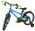 Kinderfahrrad in Blau und Grün mit Stützrädern und Gummireifen