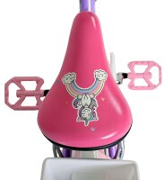 Rosa Fahrradsattel mit Einhorn-Design und Regenbogenmotiv