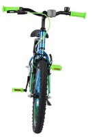 Buntes Kinderfahrrad mit grünen Griffen und Pedalen, sportliches Design
