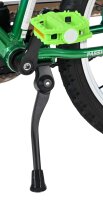 Schwarzer Fahrradständer mit grünem Pedal an einem grünen Fahrradrahmen