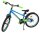 Blaues Kinderfahrrad mit grünen Griffen und reflektierenden Speichen