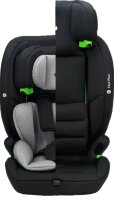 Geteilte Frontansicht des Osann Flux Plus i-Size Kindersitzes in Grey Melange – links mit Sitzverkleinerer für Kleinkinder, rechts in großer Einstellung für Kinder bis 150 cm, zeigt flexible Anpassung an verschiedene Altersstufen