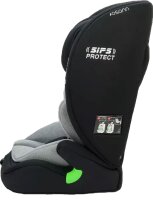 Seitenansicht von links des Osann Flux Plus i-Size Kindersitzes in Grey Melange mit eingesetztem Sitzpolster – ergonomisch geformt für sicheren Halt und hohen Komfort für kleinere Kinde