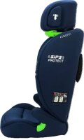 Osann Flux Plus i-Size Kindersitz in Navy Melange, Seitenansicht von links, ohne Sitzpolster, Kopfstütze vollständig ausgezogen, mitwachsender Kindersitz für Kinder von 76 bis 150 cm, ergonomisch geformt mit Seitenaufprallschutz