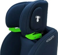 Osann Flux Plus i-Size Kindersitz, Nahaufnahme der Kopfstütze von links, zeigt Gurtdurchführung, in Navy Melange, mitwachsender Kindersitz für Kinder von 76 bis 150 cm, ergonomisch und sicher gestaltet