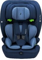 Osann Flux Plus i-Size Kindersitz in Navy Melange, Ansicht von schräg vorne links mit geschlossenem 5-Punkt-Gurt – sicherer Halt für Kinder ab 76 cm