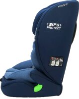Seitenansicht von links des Osann Flux Plus i-Size Kindersitzes in Navy Melange mit eingesetztem Sitzpolster – ergonomisch geformt für sicheren Halt und hohen Komfort für kleinere Kinde