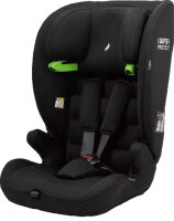 Osann Lupo i-Size Black – Frontansicht mit geschlossenem 5-Punkt-Gurt, mitwachsender Kindersitz für Kinder von 76 bis 150 cm