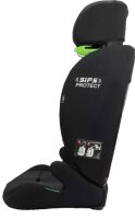 Osann Lupo i-Size Black – linke Seitenansicht, zeigt 3-Punkt-Gurt-Montage und SIPS PROTECT seitlichen Aufprallschutz, für 76–150 cm