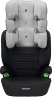 Osann Musca Isofix Kindersitz in Grey Melange, Frontansicht, zeigt 14-fach höhenverstellbare Kopfstütze von unten bis ausgefahren, ergonomische Sitzfläche, Memoryschaum-Seitenaufprallschutz, für Kinder 100–150 cm