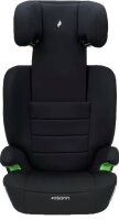 Osann Musca i-Size Kindersitz in Schwarz, schräge Frontansicht links mit Standard-Kopfstütze, ergonomischer Sitzfläche, weichen Armlehnen, sicherer Gurtführung und Memoryschaum-Seitenaufprallschutz, für Kinder 100–150 cm, i-Size R129 zertifizier