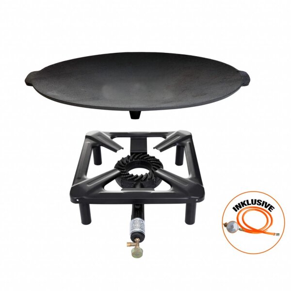 Hockerkocher-Set (klein) -ohne Zündsicherung -mit Gusseisengrillschale Ø 45 cm