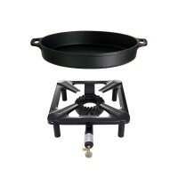 Hockerkocher + Gusseisenpfanne Ø 40 cm - ideal für Camping und Profiköche