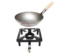 Hockerkocher-Set (groß) mit Stahl-Wok Ø 30...