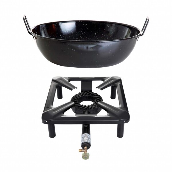 Hockerkocher-Set (groß) mit Emaille-Schüssel / Topf Ø 40 cm - ohne Zündsicherung