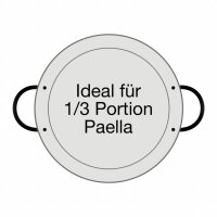 Ausführung der Paella Pfanne: Stahl poliert mit zwei schwarzen Griffen
