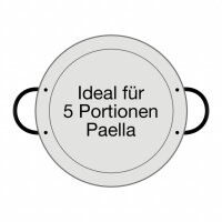 Ausführung der Paella Pfanne: Stahl poliert mit zwei schwarzen Griffen
