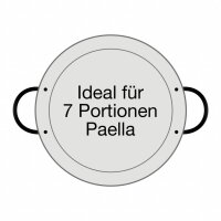 Ausführung der Paella Pfanne: Stahl poliert mit zwei schwarzen Griffen