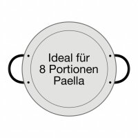 Ausführung der Paella Pfanne: Stahl poliert mit zwei schwarzen Griffen