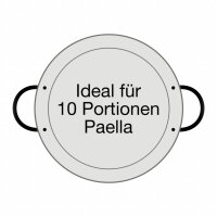 Ausführung der Paella Pfanne: Stahl poliert mit zwei schwarzen Griffen