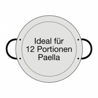 Ausführung der Paella Pfanne: Stahl poliert mit zwei schwarzen Griffen