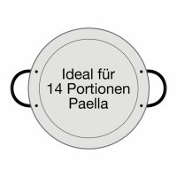 Ausführung der Paella Pfanne: Stahl poliert mit zwei schwarzen Griffen