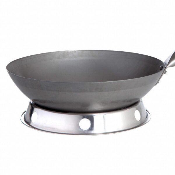 Original chinesischer Wok mit Holzgriff, Ø 35 cm und Edelstahl-Wokring