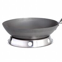 Original chinesischer Wok mit Holzgriff, Ø 35 cm und Edelstahl-Wokring