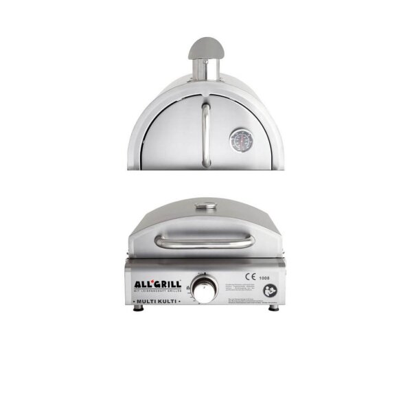 Das Multi-Kulti® Set 2 bietet eine Pizzabackhaube aus Edelstahl als zusätzliches Zubehör.