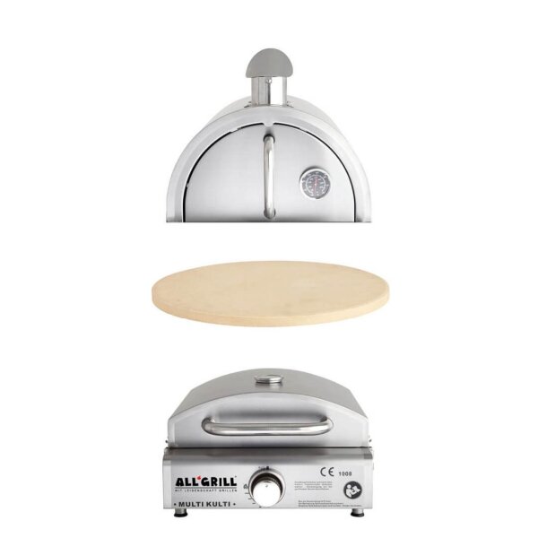 Das Multi-Kulti® Set 3 bietet eine Pizzabackhaube und einen Pizzastein für perfekte Pizzaergebnisse.