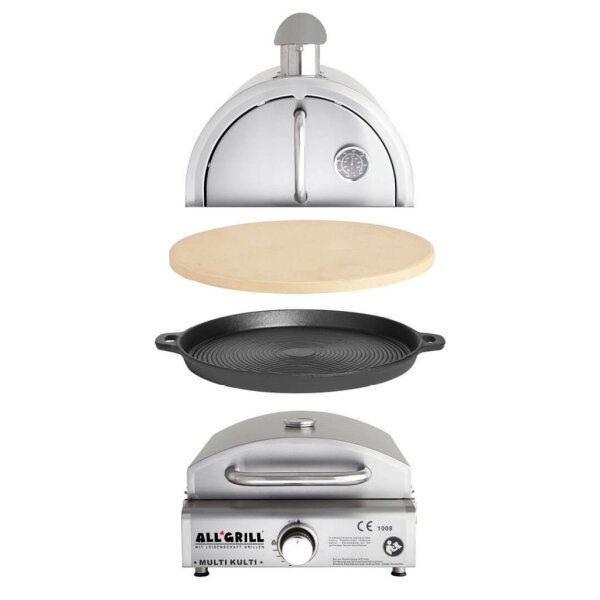 Unser Multi-Kulti® Set 4, inkl. Pizzabackhaube, Pizzastein und Gussgrillplatte