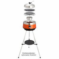 Leichter Aluminiumgrill Ø 38 cm mit Transporttasche: Vulcano - der multifunktionale Holzkohlegrill inkl. 2 Grillaufsätzen + Hitzeschutzlifter