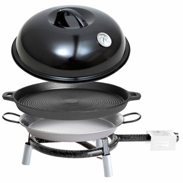 Trekking Line Set, Vollausstattung inkl. Backhaube, Gusseisenpfanne und Paella-Pfanne