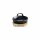Leichte Gusseisen-Servierpfanne Ø 12 cm, schwarz, für alle Herdarten inkl. Induktion, mit Holzuntersetzer: ALLGRILL