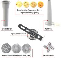 Wurst- und Nudelaufsätze der Topmatic 4in1 Küchenmaschine PKM-1800.1BG schwarz
